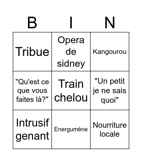 Tchou-tchou bingo Card