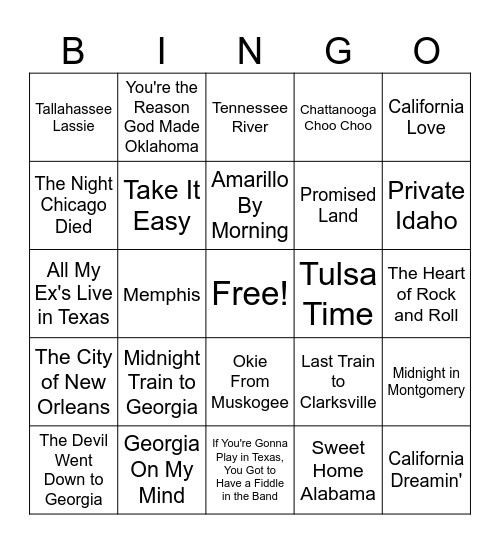 All Across America Bingo Card