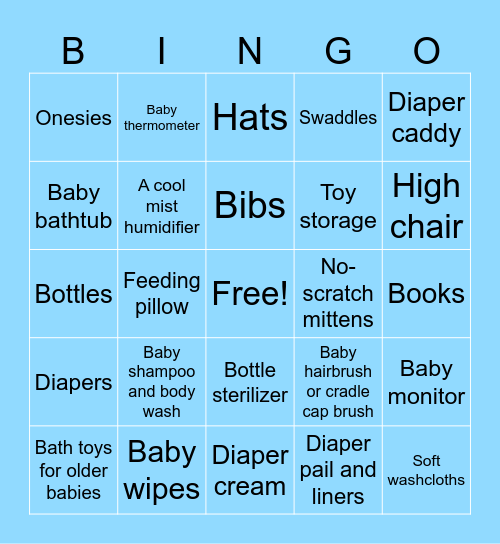 Tabby's Baby Shower Bingo Card