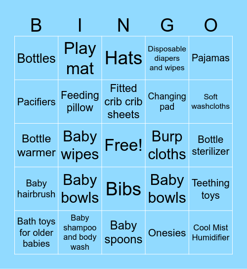 Tabby's Baby Shower Bingo Card