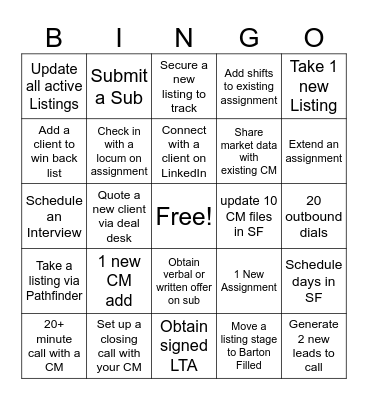 Sales Bingo Card