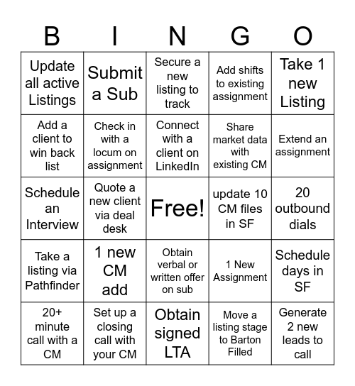 Sales Bingo Card