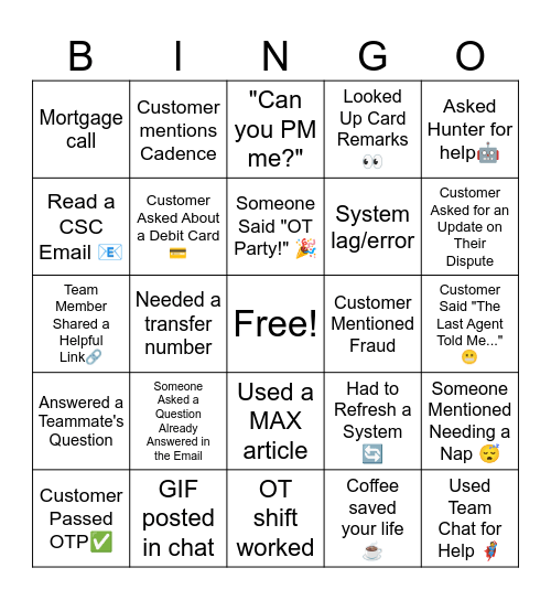 Merger Madness Bingo Card