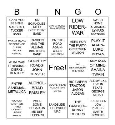 COUNTRY & ROCK 1.0 Bingo Card