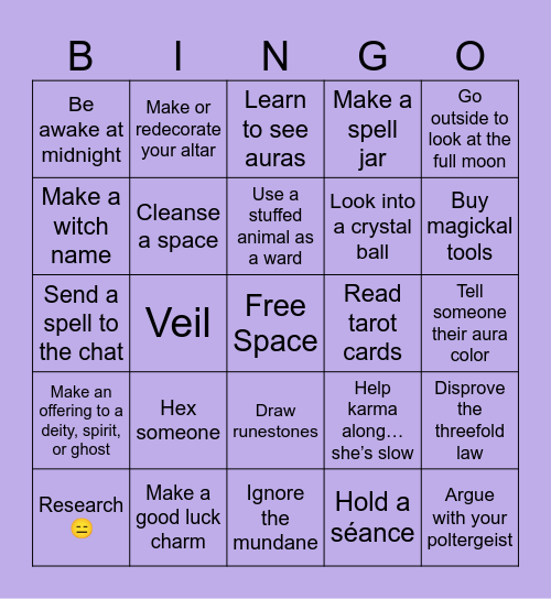 Coven of Thorns Witchy Bingo Card