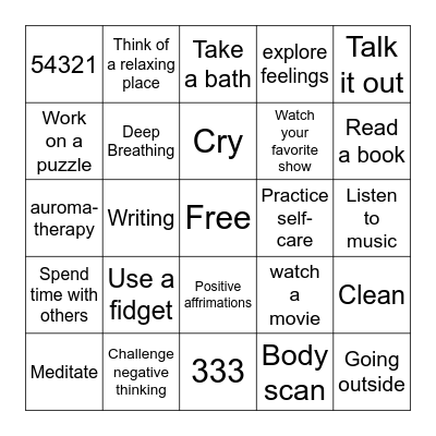 Coping Skills Bingo Card