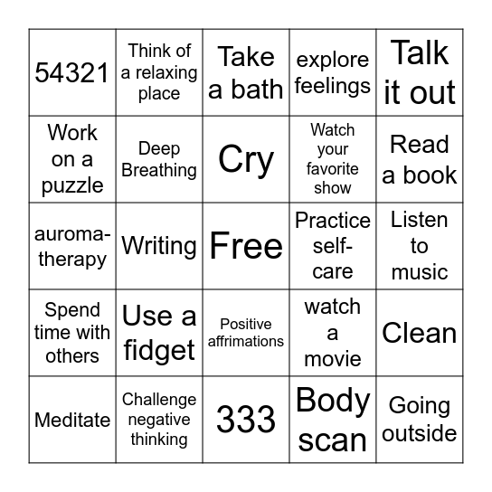 Coping Skills Bingo Card