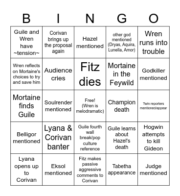 The Bardic Hearth S2E5 Bingo Card