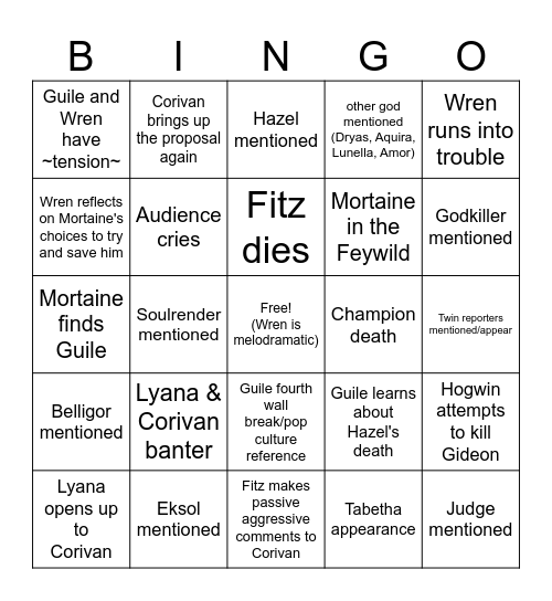 The Bardic Hearth S2E5 Bingo Card