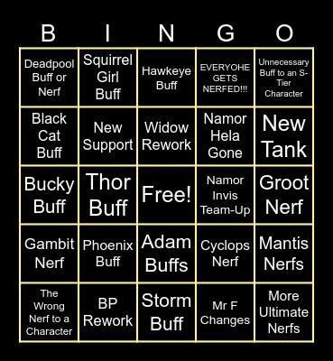 Marvel Rivals S9 Balance Bingo Card