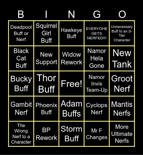Marvel Rivals S9 Balance Bingo Card