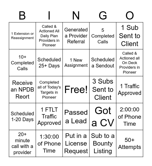 Barton Bingo Card