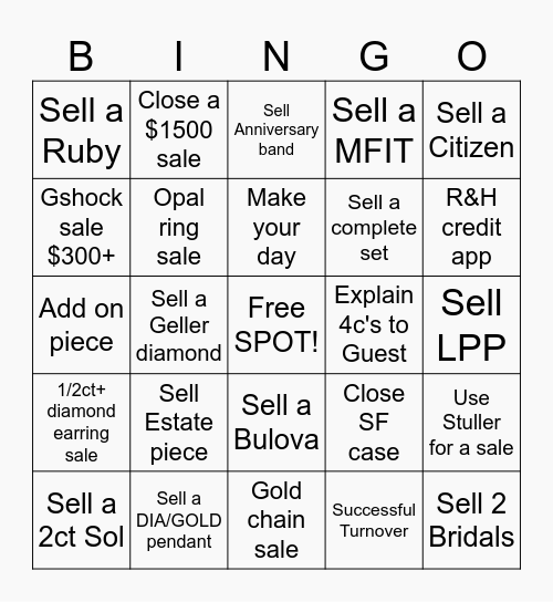 BLINGO! Bingo Card