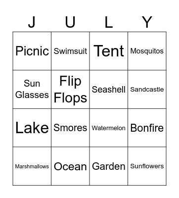 Summer Words Bingo Card