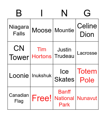 Happy Canada Day Bingo Card