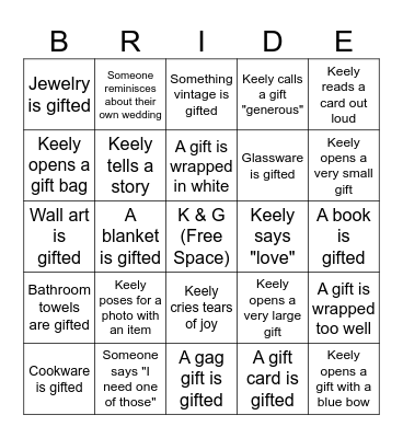 BRIDAL SHOWER BINGO Card