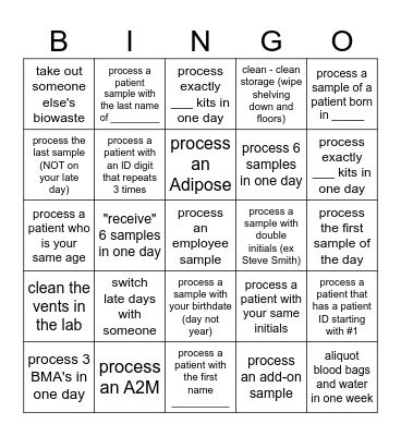 LAB Bingo Card