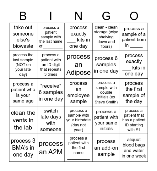 LAB Bingo Card