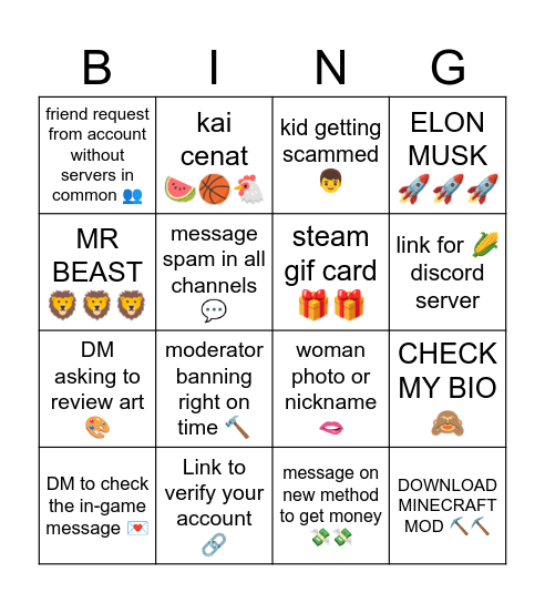 discord scam Bingo Card