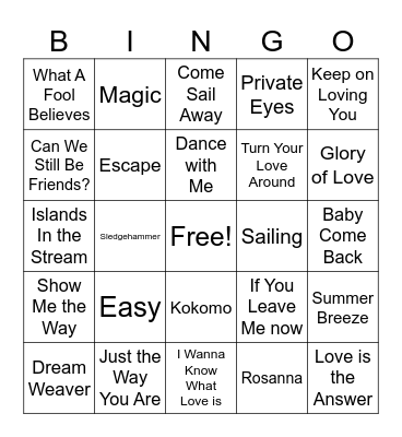 Yacht Rock Bingo Card