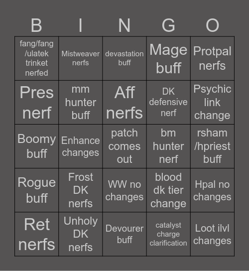 12.1 PTR week 2 tuning bingo Card