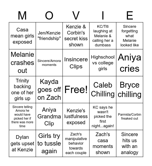 Movie Night Bingo!!! Bingo Card