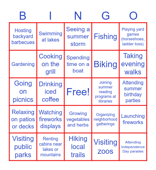 July Bingo Card