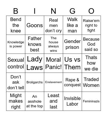 Patriarchy Bingo Beta Bingo Card