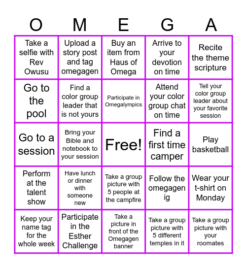 OMEGA GEN BINGO Card