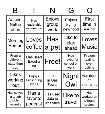 EEDP Bingo Card