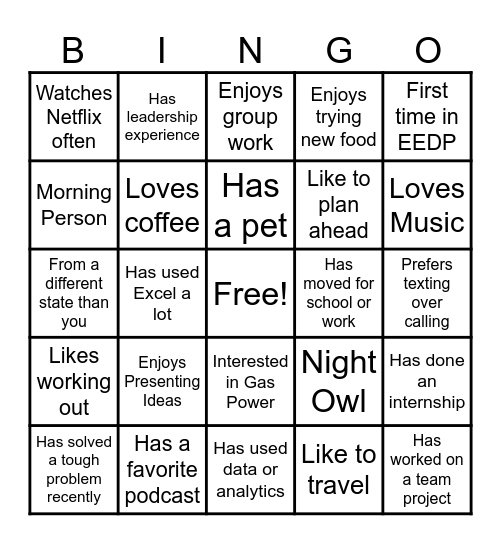 EEDP Bingo Card