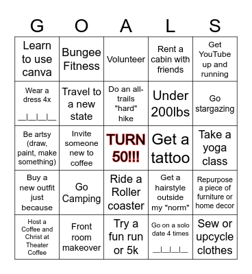 50 & Fabulous Bingo Card