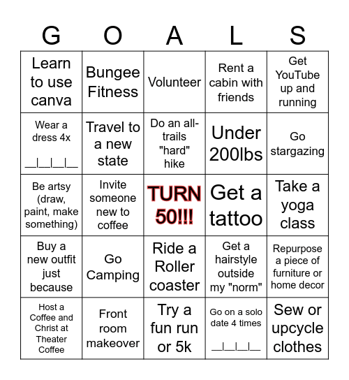 50 & Fabulous Bingo Card