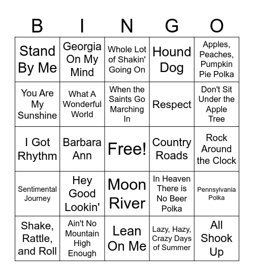 MUSIC Bingo Card
