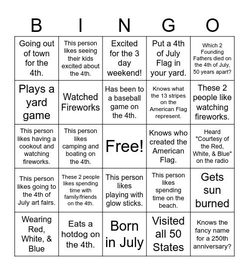 Star Spangled Bingo! Bingo Card