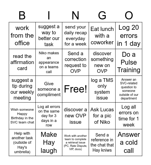 Rate Retrieval BINGO Card