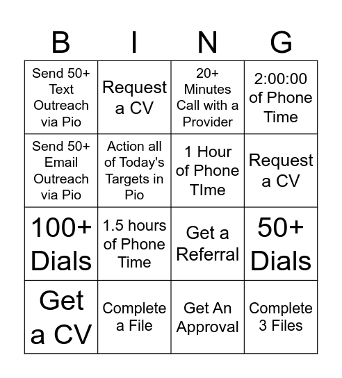 Barton RA 1 BINGO Card
