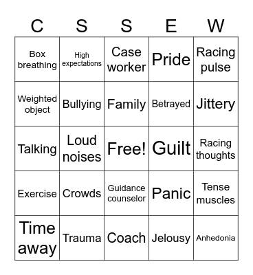 Mental Health Bingo Card