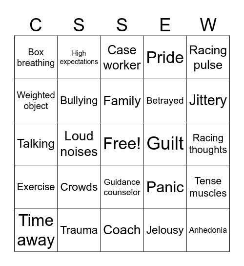 Mental Health Bingo Card