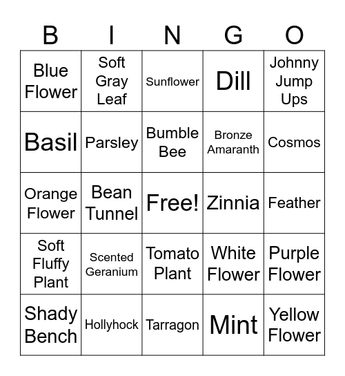 Shaker Museum Children's Garden Bingo Card