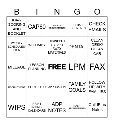 Early Head Start 2026-2027 Bingo Card