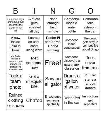Natives Trip Bingo Card