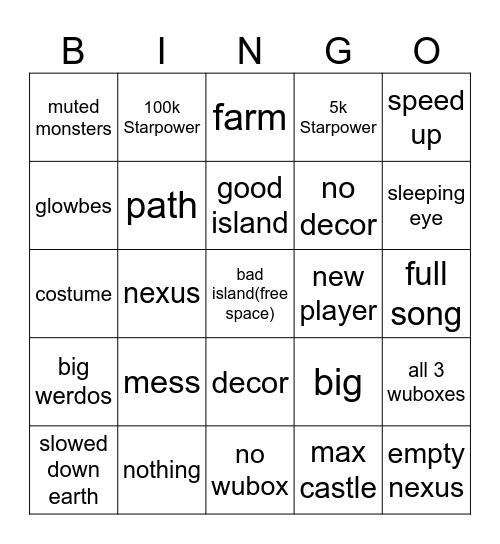 msm Bingo Card