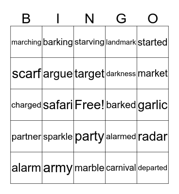 February 13th Spelling Words Bingo Card