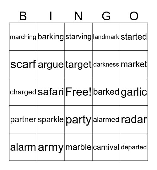 February 13th Spelling Words Bingo Card