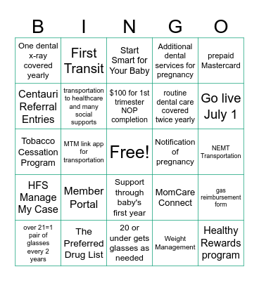 Meridian Bingo Card