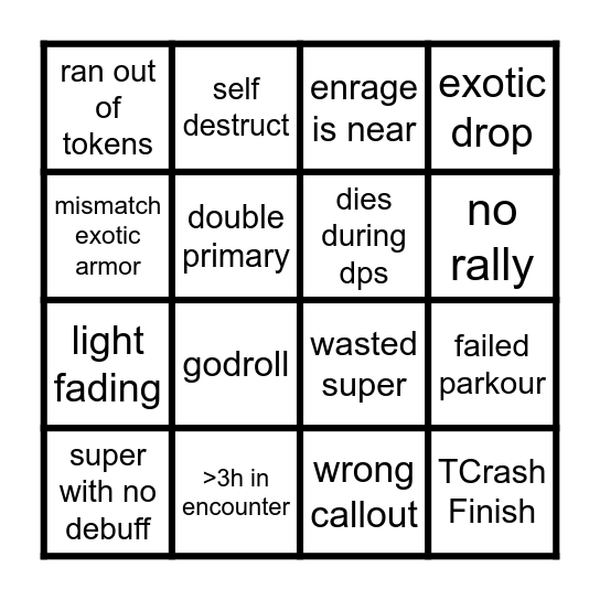 Raid Bingo Card
