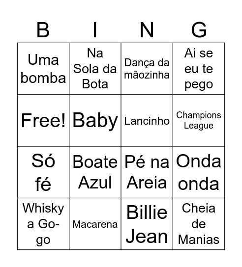 Bingo Musical Bingo Card