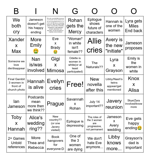 GILDED BLADE BINGO Card