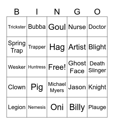 Dbd killers Bingo Card